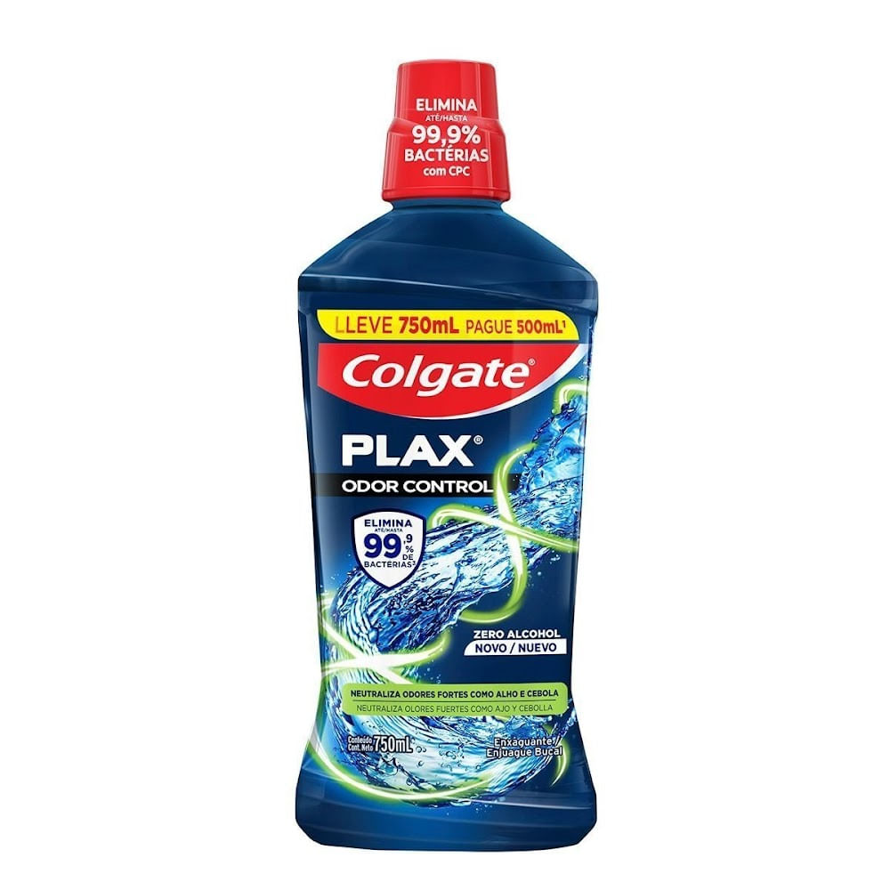 Encontraproduto.com.br - Enxaguante Bucal Colgate Plax Zero Álcool Odor Control Frasco Leve 750ml Pague 500ml