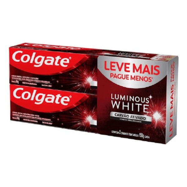 Encontraproduto.com.br - creme dental anticárie com flúor carvão ativado colgate luminous white caixa 2 unidades 150g cada leve mais pague menos preço especial