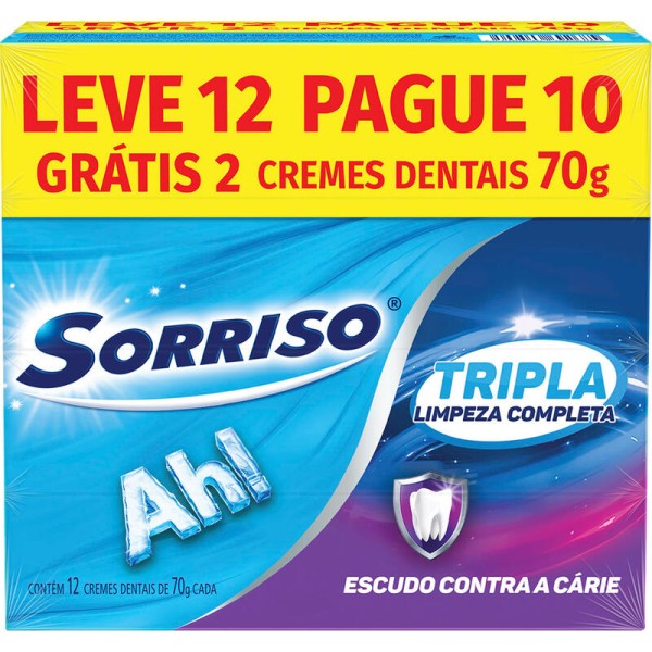 Creme Dental Sorriso Tripla Limpeza Completa Pack com 12x70g