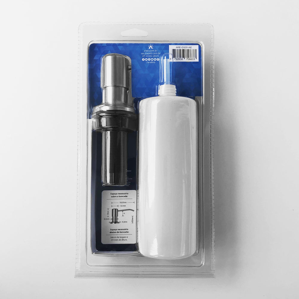 Encontraproduto.com.br - Dosador Detergente Sabão Líquido Inox Escovado Bancada 01AE