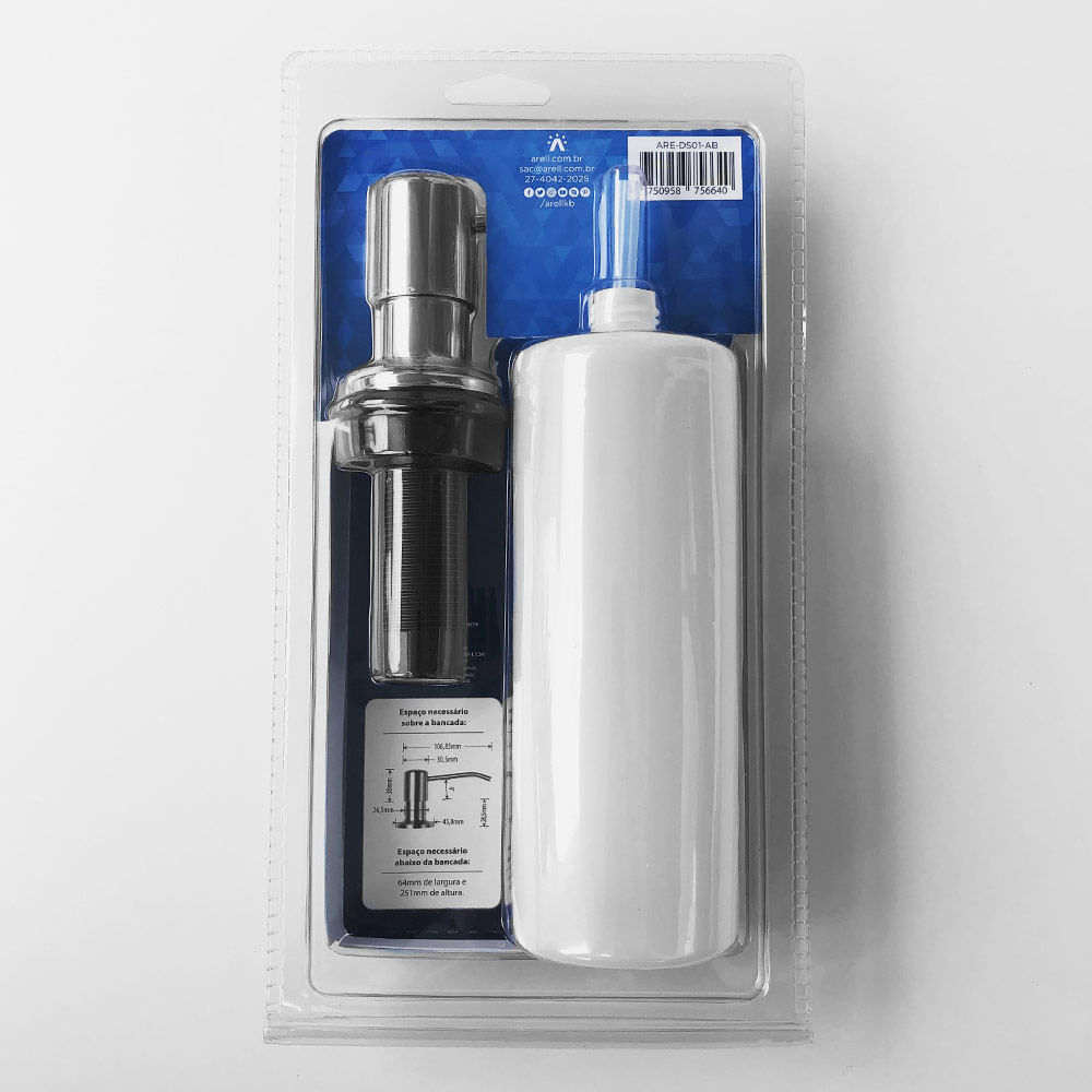 Encontraproduto.com.br - Dosador Detergente Sabão Líquido Inox Cromado Bancada 02AB