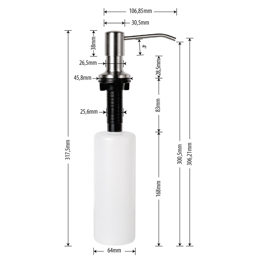 Encontraproduto.com.br - Dosador Detergente Sabão Líquido Inox Cromado Bancada 02AB