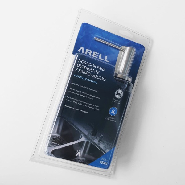 Encontraproduto.com.br - Dosador Detergente Sabão Líquido Inox Escovado Bancada 02AE