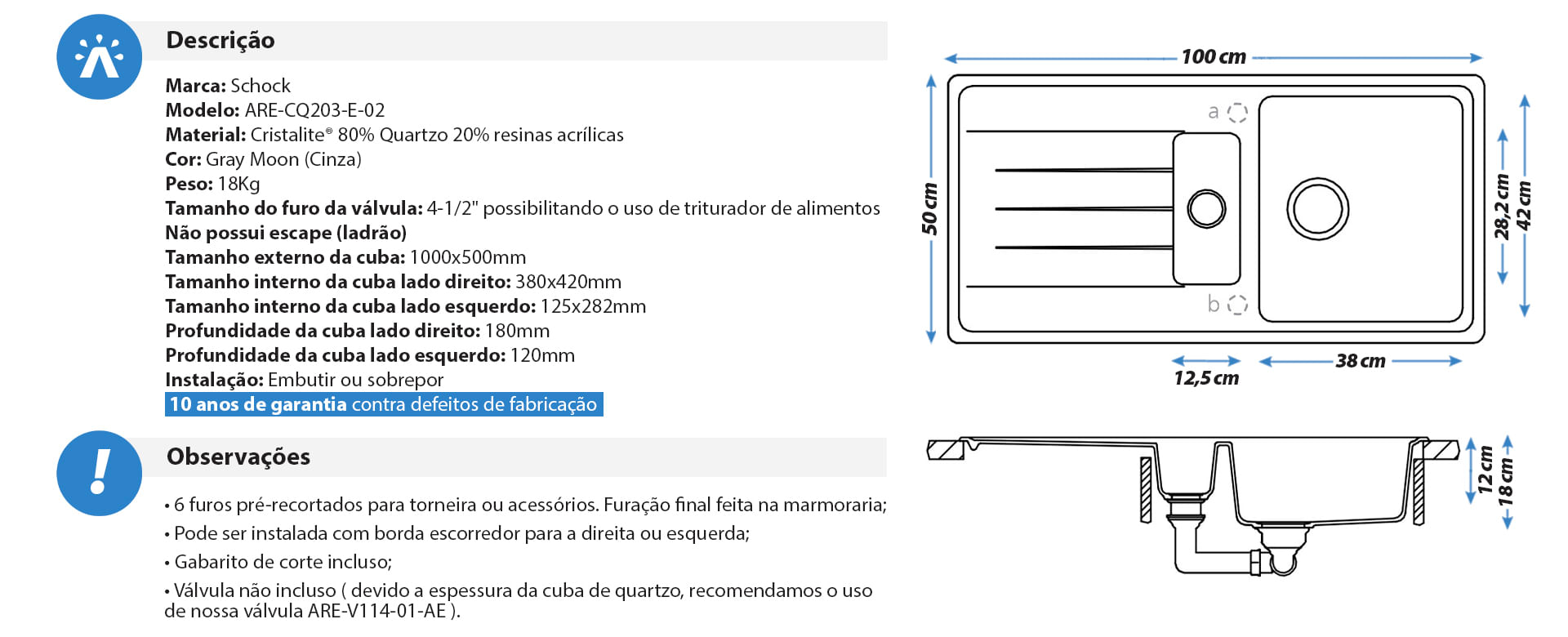 Encontraproduto.com.br - Cuba De Cozinha Em Quartzo Schock By Arell 203E