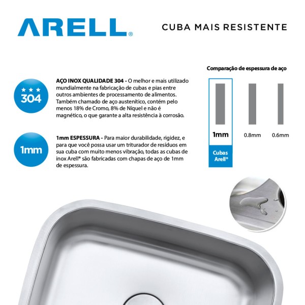Encontraproduto.com.br - Cuba Pia Cozinha Gourmet Arell Aço Inox 1mm Escovado C102