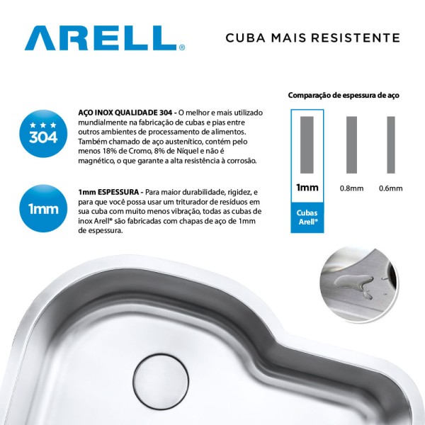 Encontraproduto.com.br - Cuba Pia Cozinha Gourmet Arell Aço Inox 1mm Escovado C103