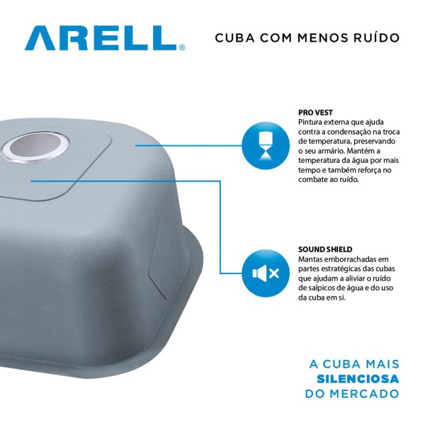 Encontraproduto.com.br - Cuba Pia Cozinha Gourmet Arell Aço Inox 1mm Escovado C103