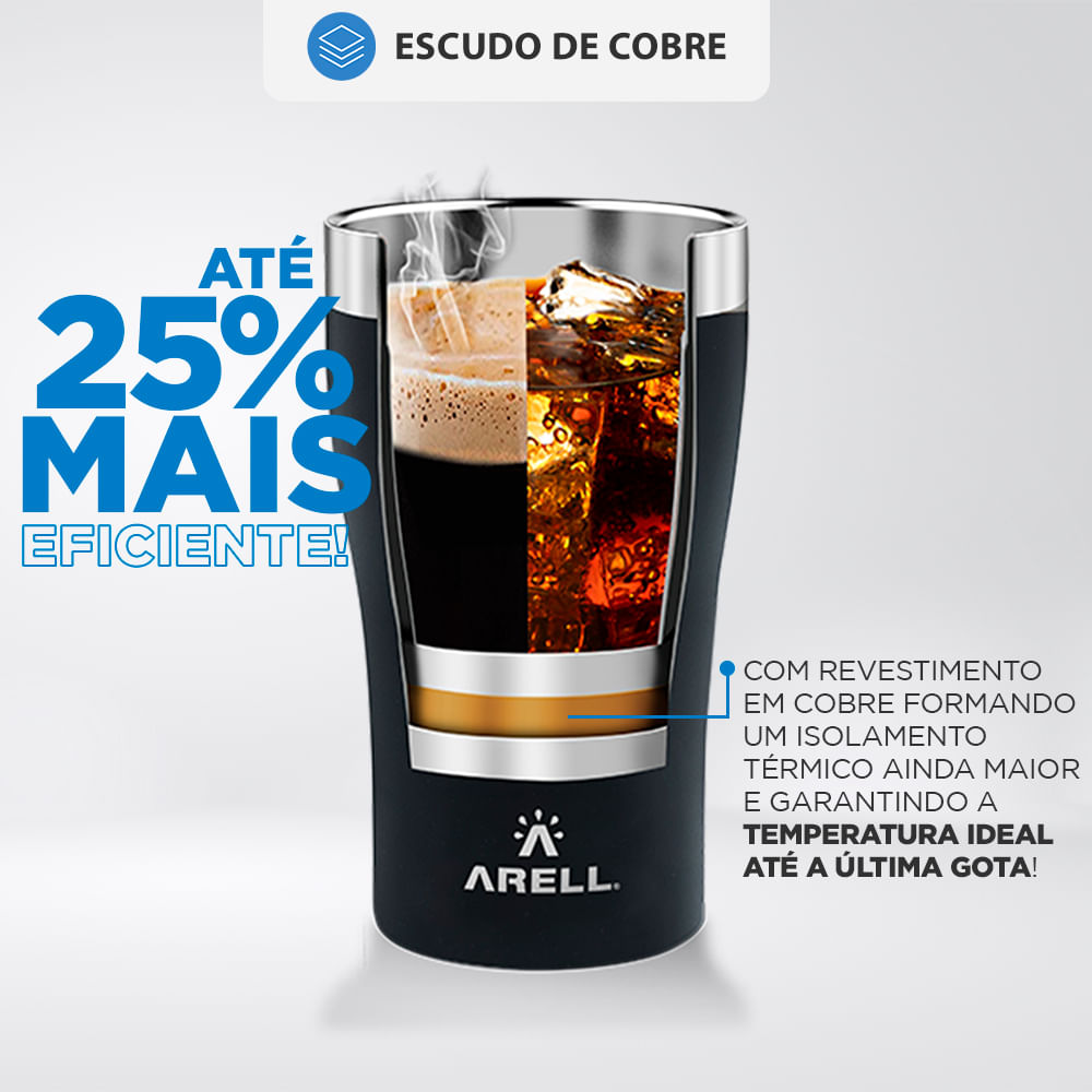 Encontraproduto.com.br - Copo Térmico Arell Tulip 500ml com Fundo Antirruído e Escudo de Cobre - Preto