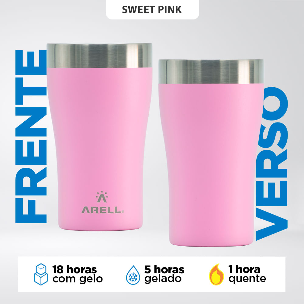 Encontraproduto.com.br - Copo Térmico Arell Tulip 500ml com Fundo Antirruído e Escudo de Cobre - Rosa