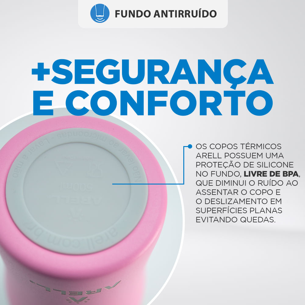 Encontraproduto.com.br - Copo Térmico Arell Tulip 500ml com Fundo Antirruído e Escudo de Cobre - Rosa