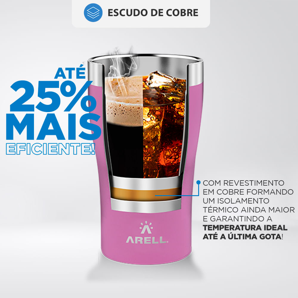 Encontraproduto.com.br - Copo Térmico Arell Tulip 500ml com Fundo Antirruído e Escudo de Cobre - Rosa