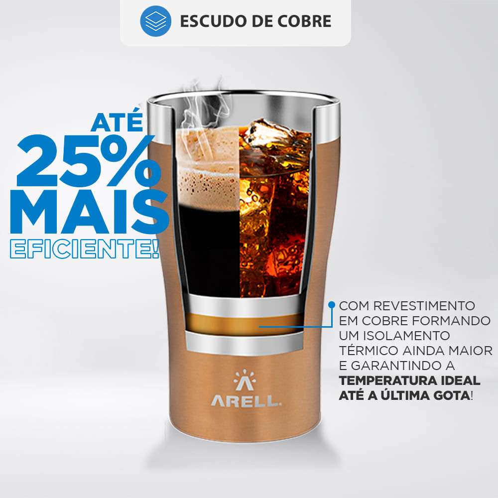 Encontraproduto.com.br - Copo Térmico Arell Tulip 500ml com Fundo Antirruído e Escudo de Cobre - Dourado