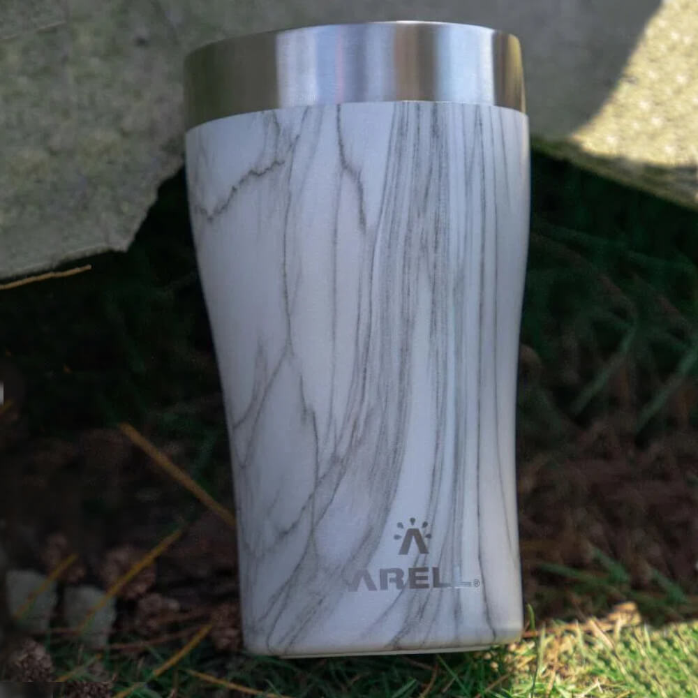 Encontraproduto.com.br - Copo Térmico Arell Tulip 500ml com Fundo Antirruído e Escudo de Cobre - Mármore Branco