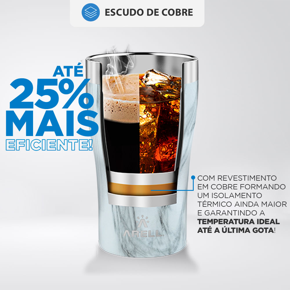 Encontraproduto.com.br - Copo Térmico Arell Tulip 500ml com Fundo Antirruído e Escudo de Cobre - Mármore Branco