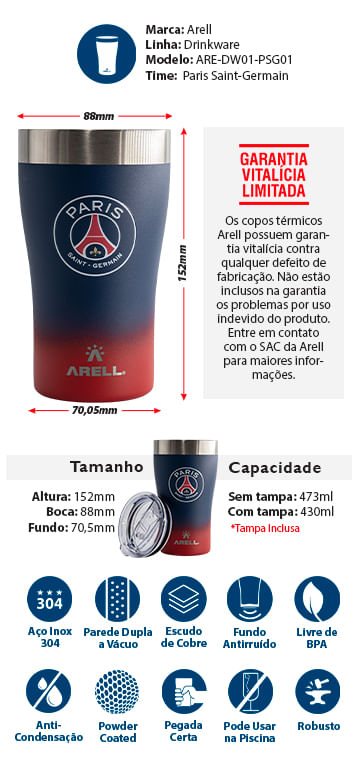 Encontraproduto.com.br - Copo Térmico Arell Inox a Vácuo 500ml  Oficial  PSG 01