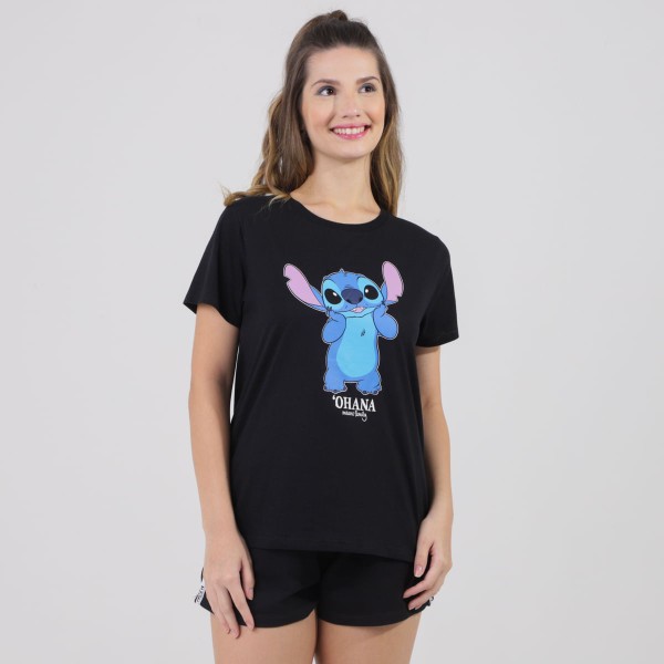 Blusa Manga Curta Stitch Preta - Disney
