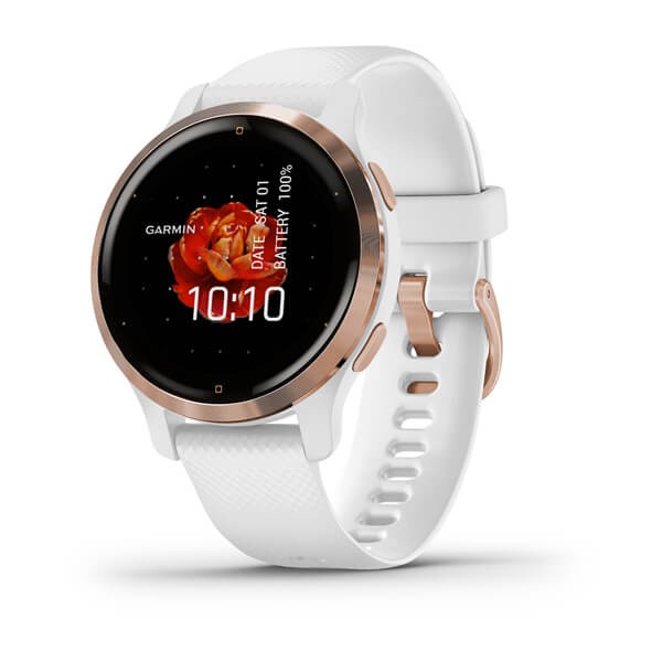 Encontraproduto.com.br - Relógio Garmin Venu 2S Dourado Rose pulseira branca WW Monitor Cardíaco de Pulso com GPS
