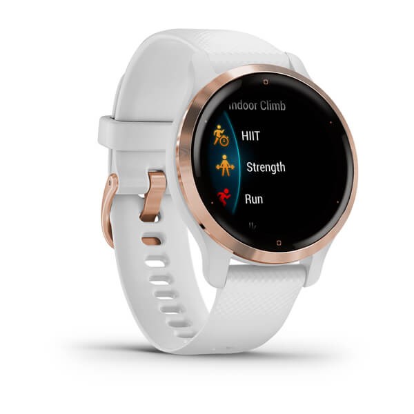 Encontraproduto.com.br - Relógio Garmin Venu 2S Dourado Rose pulseira branca WW Monitor Cardíaco de Pulso com GPS