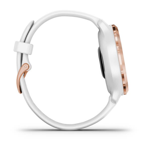 Encontraproduto.com.br - Relógio Garmin Venu 2S Dourado Rose pulseira branca WW Monitor Cardíaco de Pulso com GPS