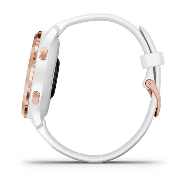 Encontraproduto.com.br - Relógio Garmin Venu 2S Dourado Rose pulseira branca WW Monitor Cardíaco de Pulso com GPS