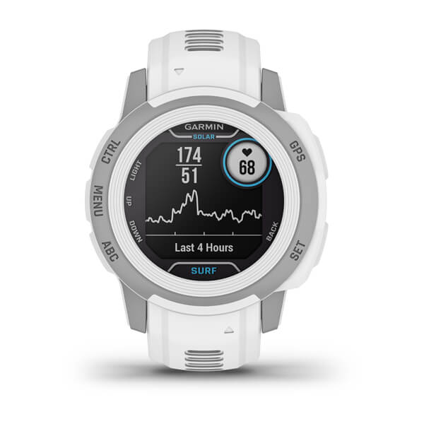 Encontraproduto.com.br - Outlet Monitor Cardíaco de Pulso com GPS Garmin Instinct 2S Solar Surf Branco c/ Aro Cinza WW