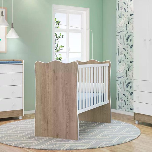 Encontraproduto.com.br - Berço Simples Infantil Doce Sonho 1 Carvalho Rustico Branco Qmovi
