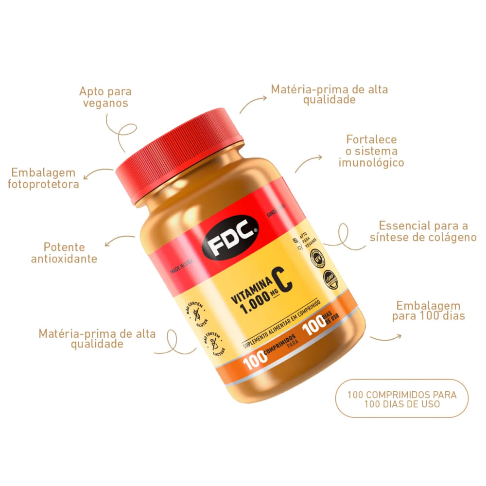 Encontraproduto.com.br - Vitamina C 1000mg Film Coated Com 100 Comprimidos Fdc