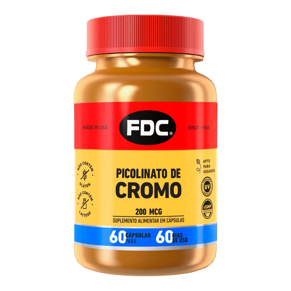 Encontraproduto.com.br - Suplemento Alimentar FDC Picolinato de Cromo 200mcg 60 Cápsulas