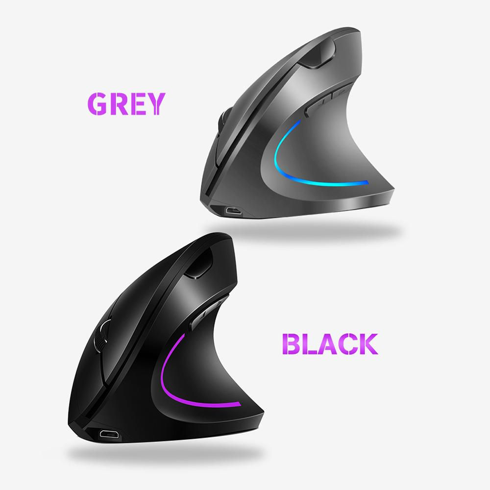 Encontraproduto.com.br - Mouse Vertical Sem Fio Recarregável 2.4G, Ergonomico, 3 Níveis DPI RGB