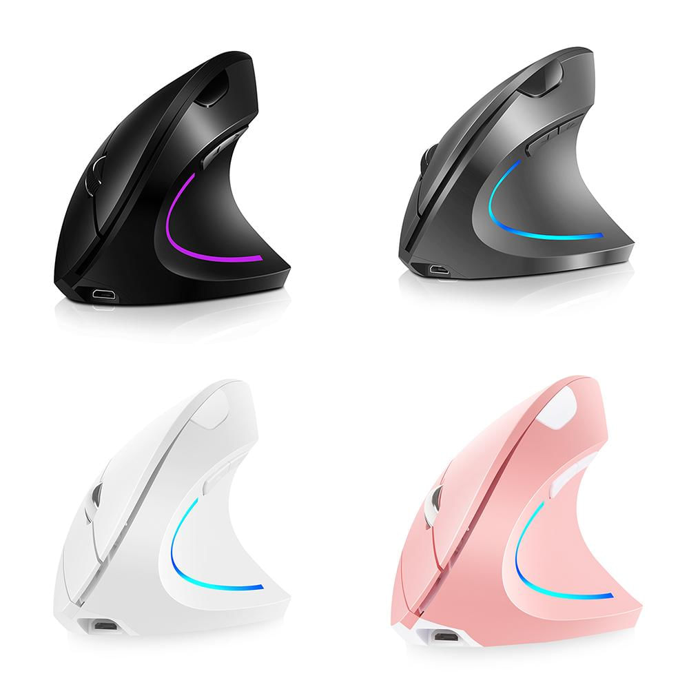 Encontraproduto.com.br - Mouse Vertical Sem Fio Recarregável 2.4G, Ergonomico, 3 Níveis DPI RGB
