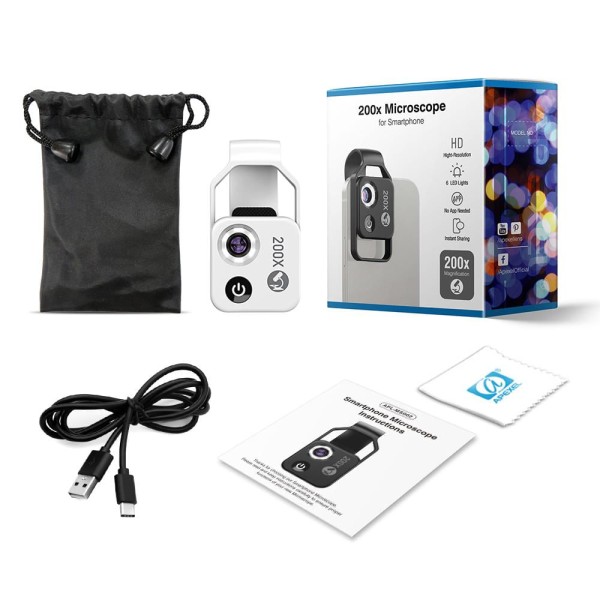 Encontraproduto.com.br - Lente de Microscópio Profissional APEXEL MS002 200X com Clip Universal para Celular