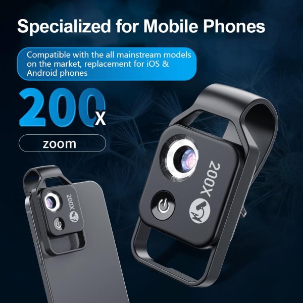 Lente de Microscópio Profissional APEXEL MS002 200X com Clip Universal para Celular