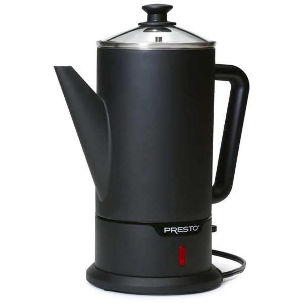 Encontraproduto.com.br - Cafeteira em Aço Inoxidável com Capacidade para 12 Xícaras, Design Moderno e Alça que Permanece Fria, Presto 02815, Preto Fosco
