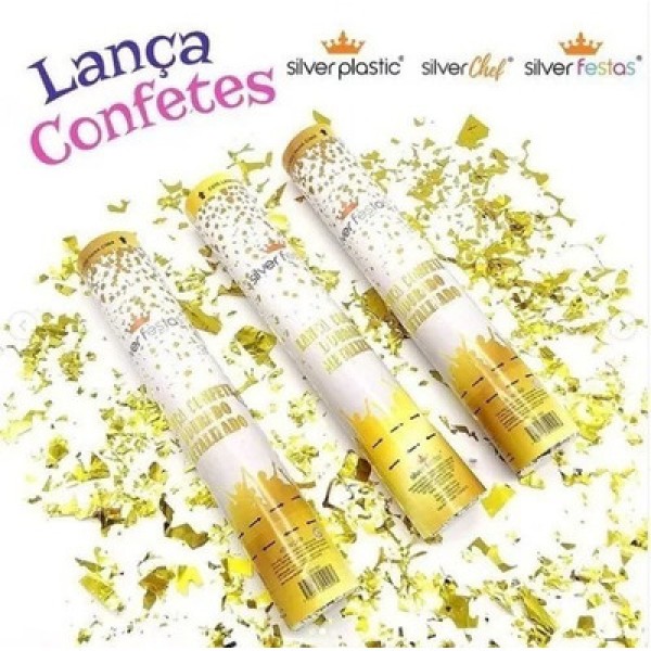 Encontraproduto.com.br - Lança Confetes Dourado Metalizado - Silver Festas