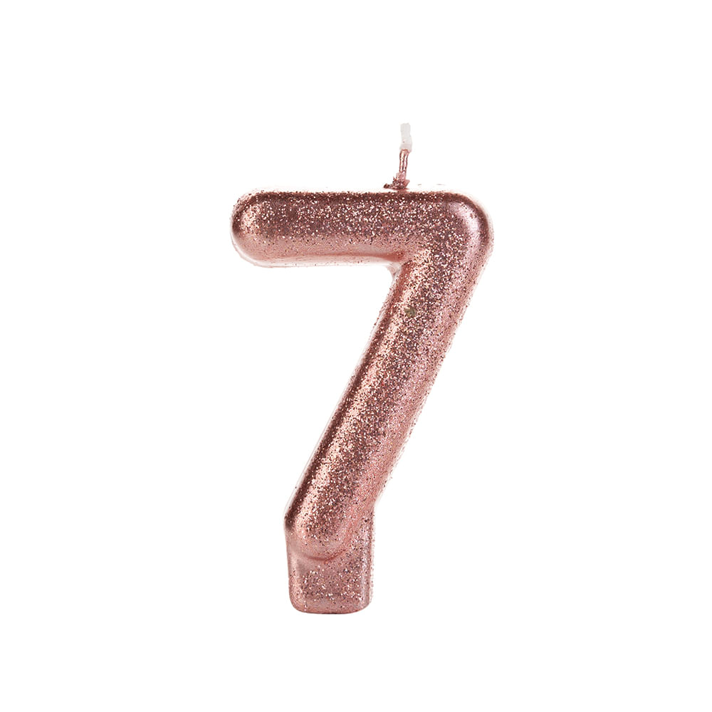 Encontraproduto.com.br - Vela de Aniversário Glitter Rose Gold Nº 7 - Silver Festas