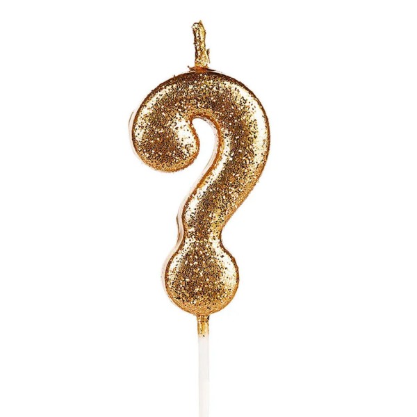 Encontraproduto.com.br - Vela Metalizada com Glitter dourada Interrogação - SilverFestas