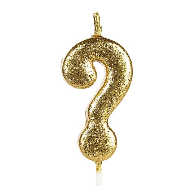 Encontraproduto.com.br - Vela Metalizada com Glitter dourada Interrogação - SilverFestas