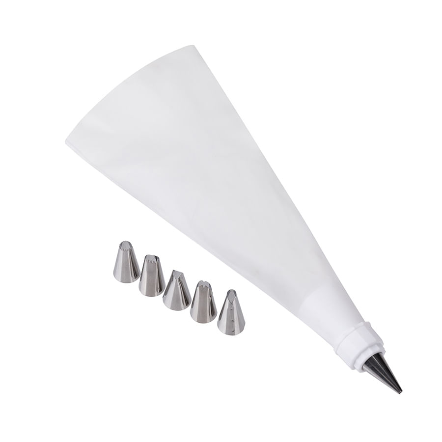 Encontraproduto.com.br - Kit Confeitaria com 6 Bicos, 1 adaptador e 1 Saco reutilizável SilverChef