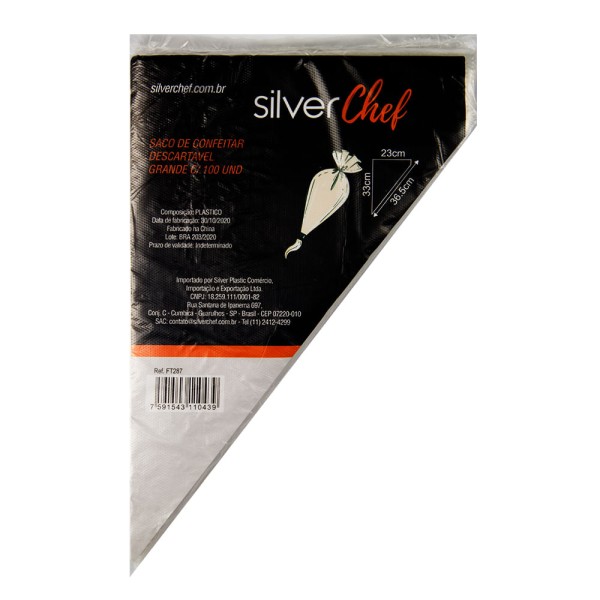 Saco de Confeiteiro SilverChef descartável grande 100 unidades