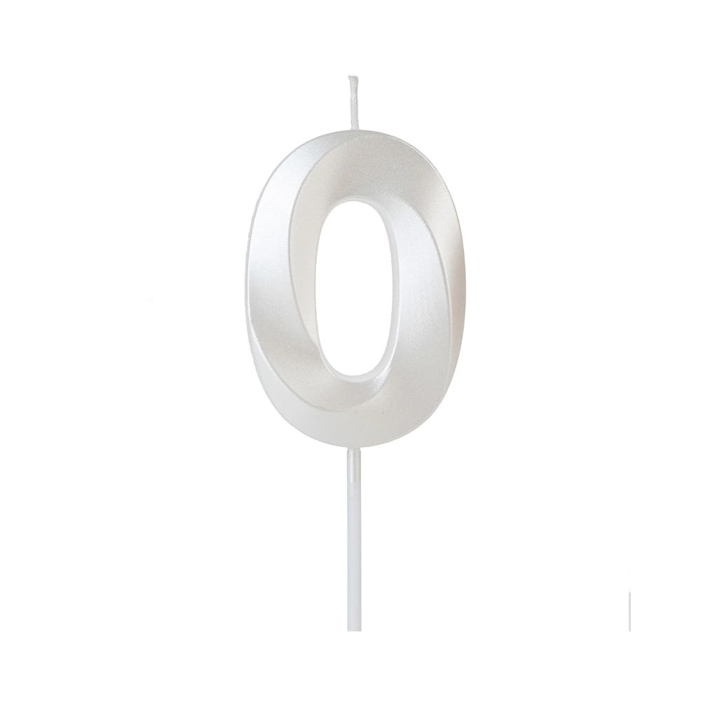 Encontraproduto.com.br - Vela de Aniversário Design Perolizada Branca Nº 0 - Silver Festas