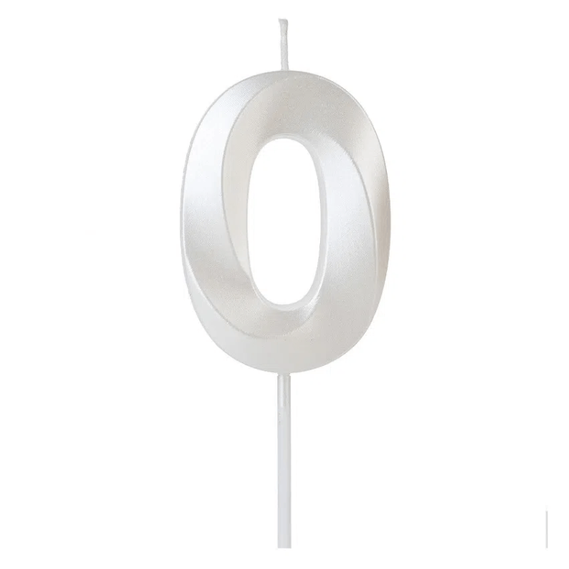 Encontraproduto.com.br - Vela de Aniversário Design Perolizada Branca Nº 0 - Silver Festas