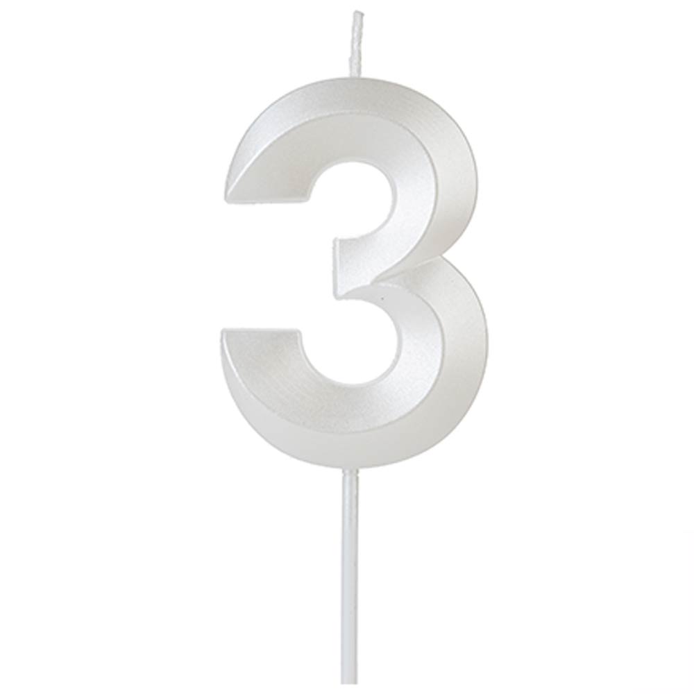 Vela de Aniversário Design Perolizada Branca Nº 3 - Silver Festas