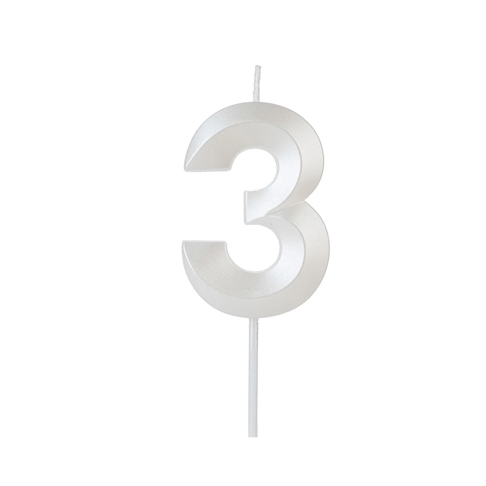 Encontraproduto.com.br - Vela de Aniversário Design Perolizada Branca Nº 3 - Silver Festas