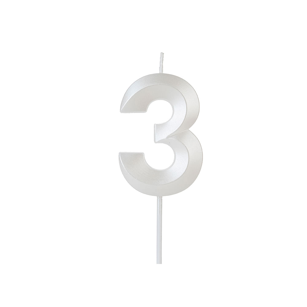 Encontraproduto.com.br - Vela de Aniversário Design Perolizada Branca Nº 3 - Silver Festas