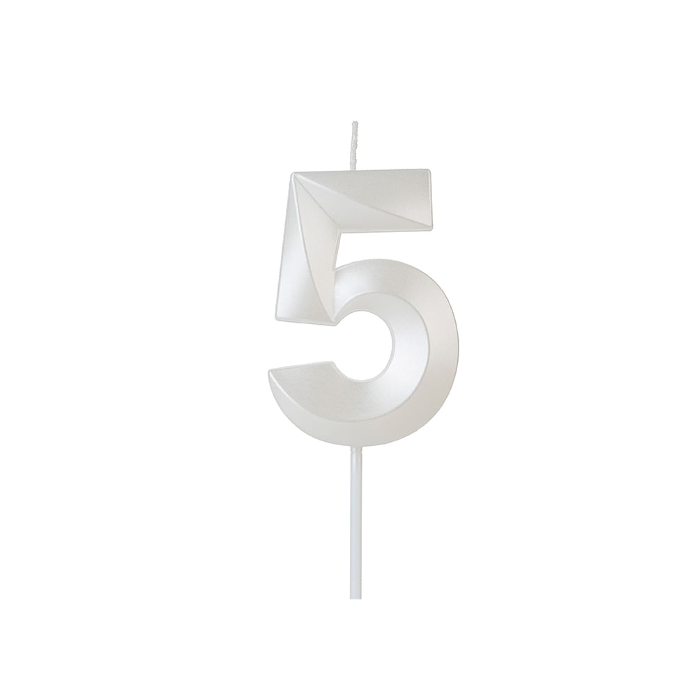 Encontraproduto.com.br - Vela de Aniversário Design Perolizada Branca Nº 5 - Silver Festas