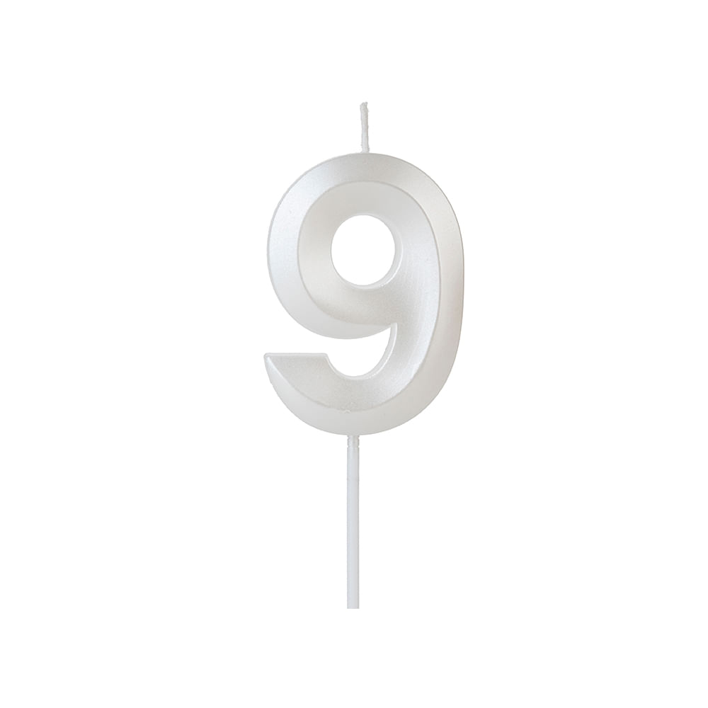 Encontraproduto.com.br - Vela de Aniversário Design Perolizada Branca Nº 9 - Silver Festas