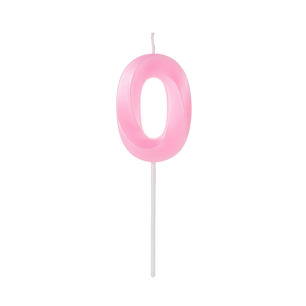 Encontraproduto.com.br - Vela de Aniversário Design Perolizada Rosa Nº 0 - Silver Festas