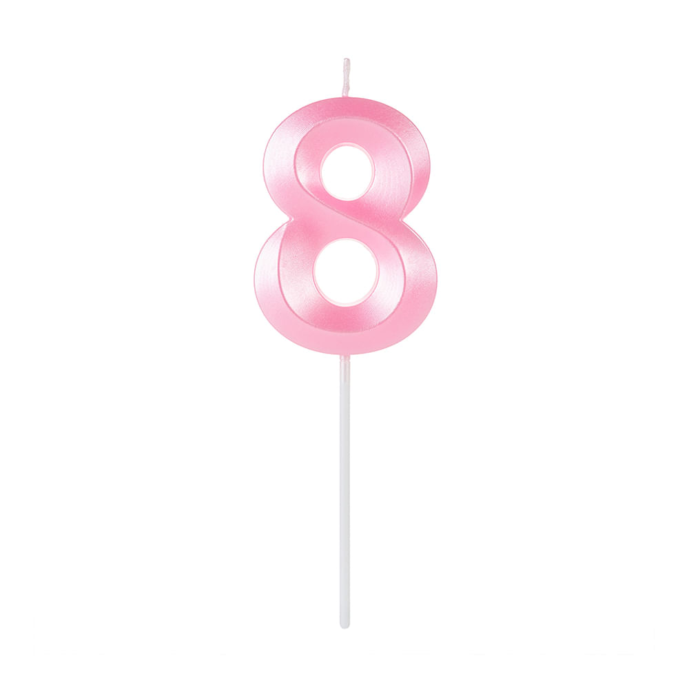 Encontraproduto.com.br - Vela de Aniversário Design Perolizada Rosa Nº 8 - Silver Festas