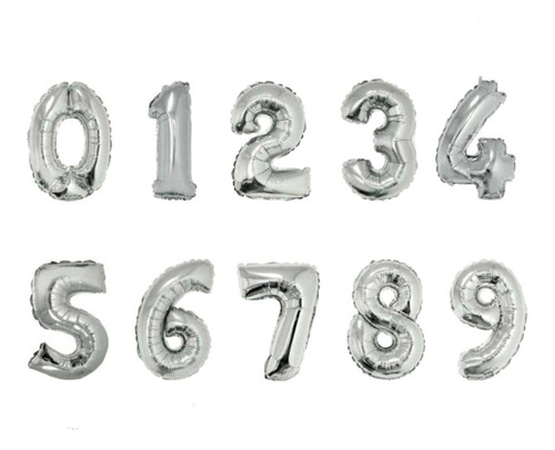 Encontraproduto.com.br - Balão Metalizado 40cm 16 polegadas com canudo número 5 SilverFestas