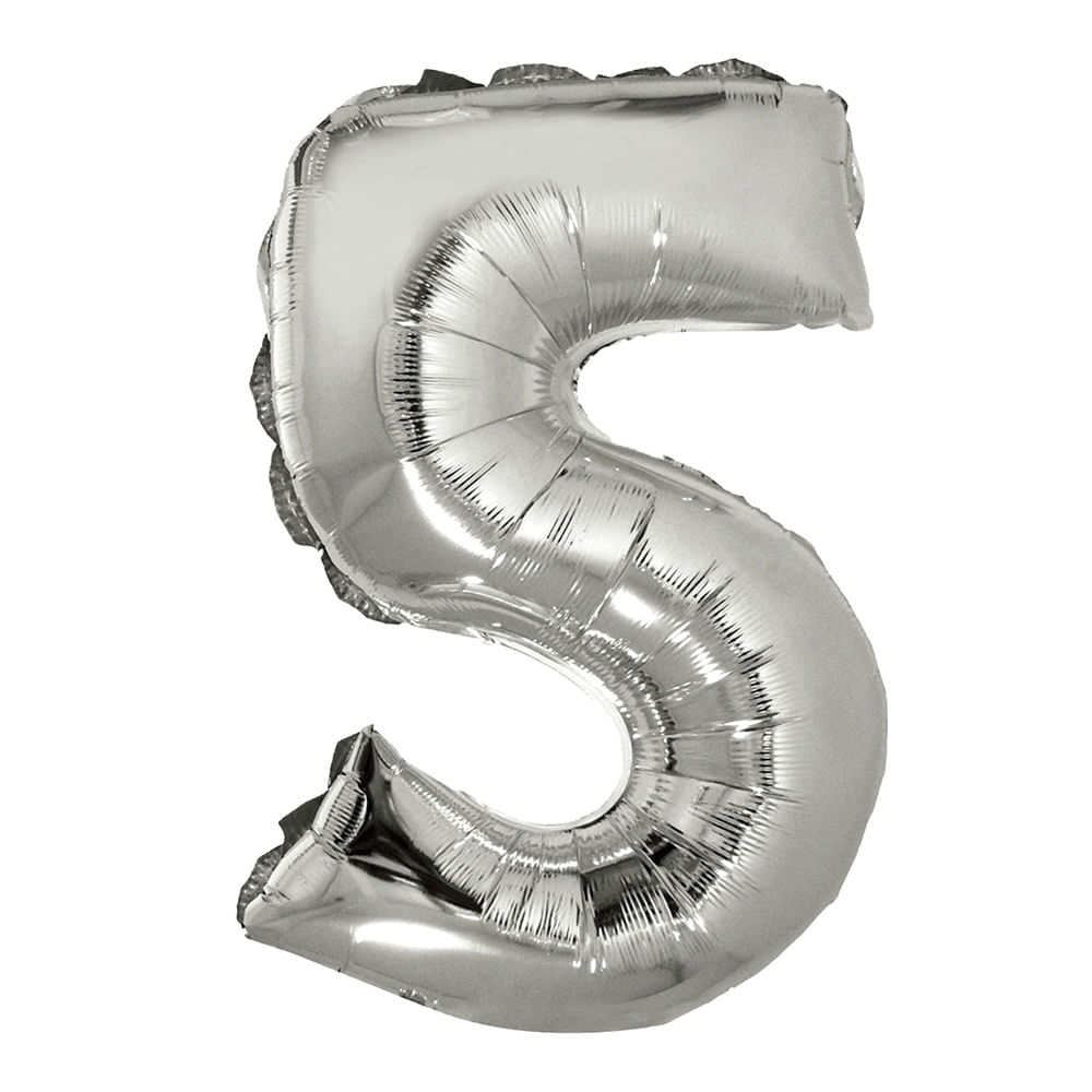 Encontraproduto.com.br - Balão Metalizado 40cm 16 polegadas com canudo número 5 SilverFestas